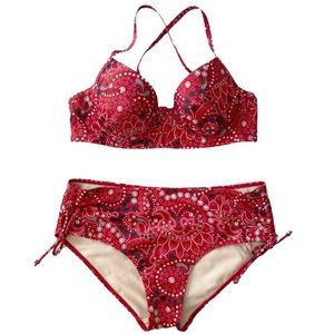 Red Paisley Bikini Set